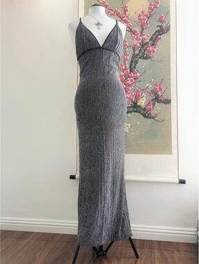 Vintage 90s Hey Baby California Metallic Maxi Dress Medium Whimsigoth Goth Prom